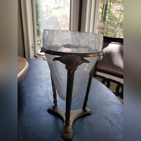 Glass Cone Bowl w/Brass Ram Footed Stand - Picture 6 of 9